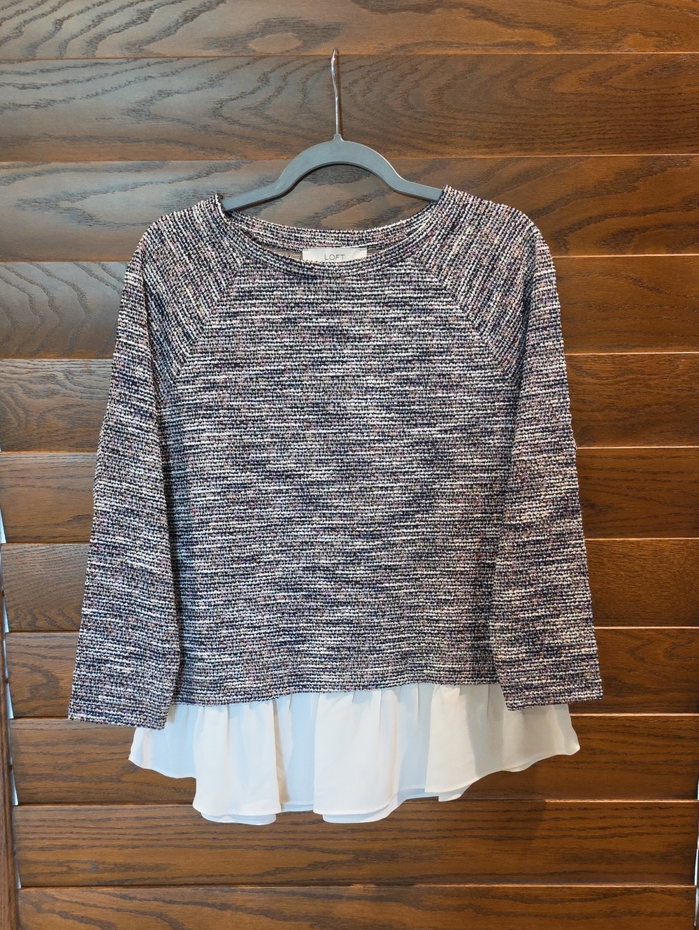LOFT Black Mix Sweater with White Chiffon Ruffle Hem